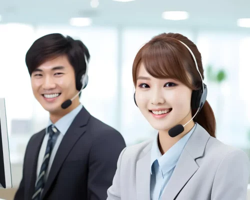 male-female-customer-service-worker-desk-office-background-smile